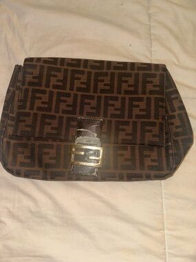 Brown Zucca Monogram Flap Clutch with Gold-Tone Buckle